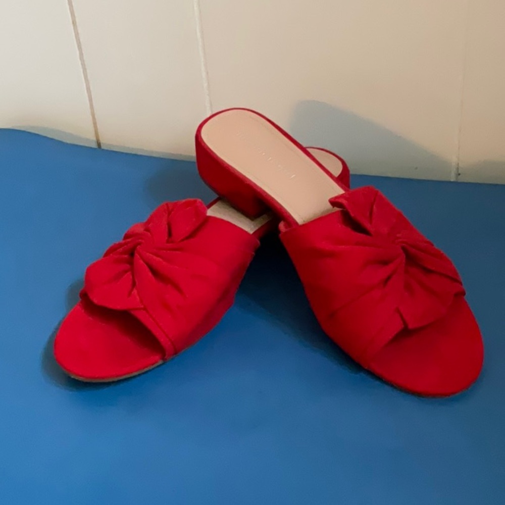 Madden Girl red open toe mules
